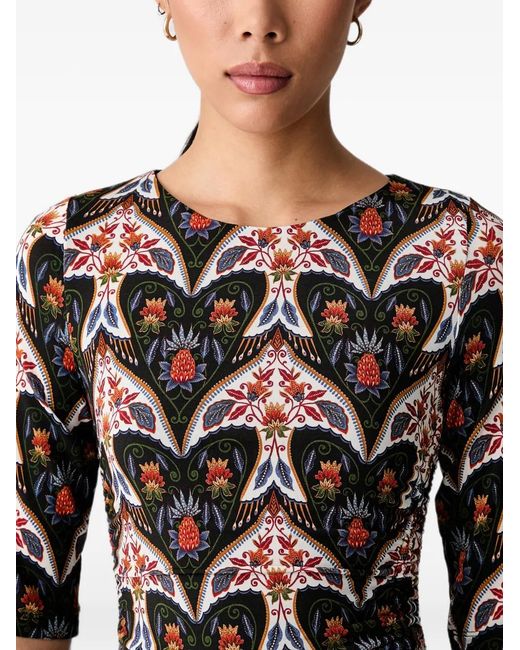 Farm Rio White Graphic-Print Gathered Midi Dress