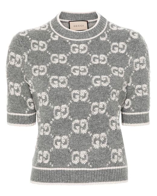 Gucci Gray Wool Gg Jacquard Sweater