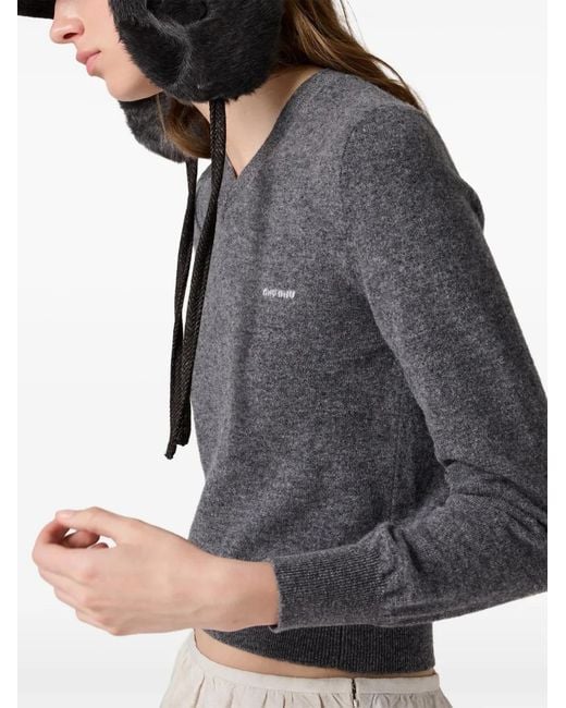 Miu Miu Gray Cardigan En Laine À Col V
