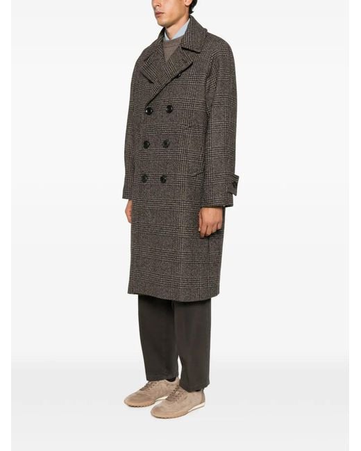 Sandro Brown Checked Double-Breasted Coat for men