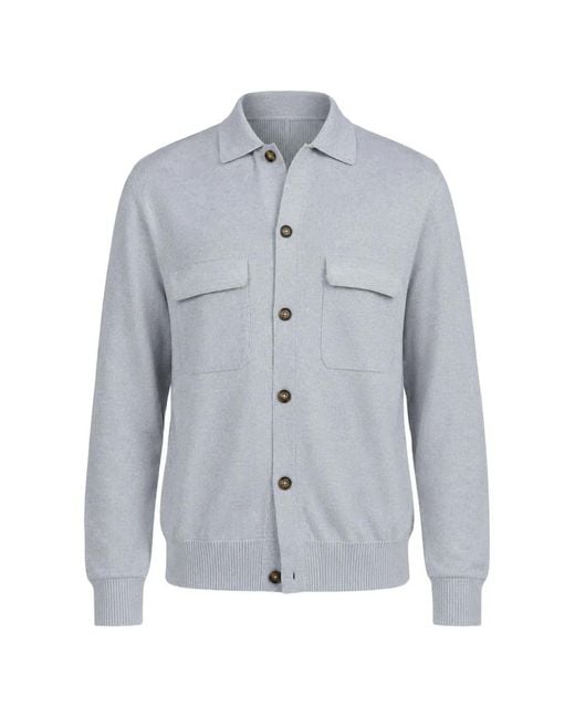 Eleventy Blue Button-Up Chest-Pocket Shirt for men