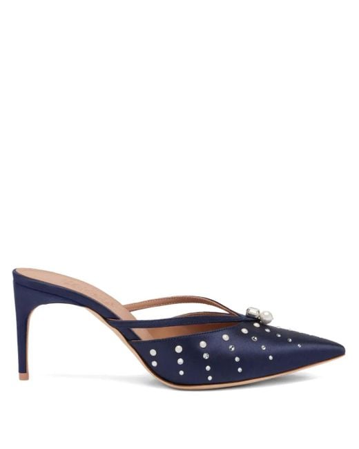 Malone Souliers Blue 70Mm Pearl-Embellished Satin Mules