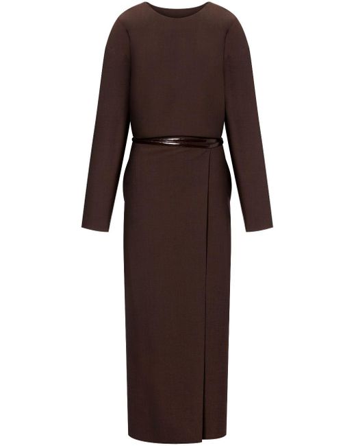 Philosophy Di Lorenzo Serafini Brown Belted Long-Sleeve Midi Dress