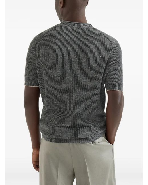 Brunello Cucinelli Gray Half English Ribbed T-Shirt for men