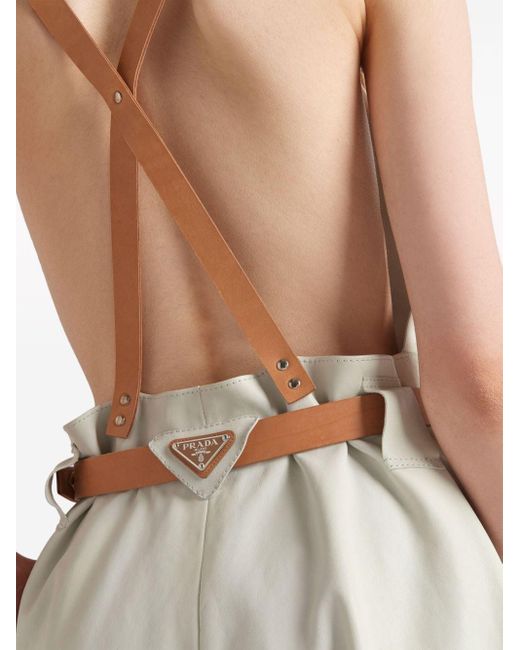 Prada Natural Cropped Leather Overalls