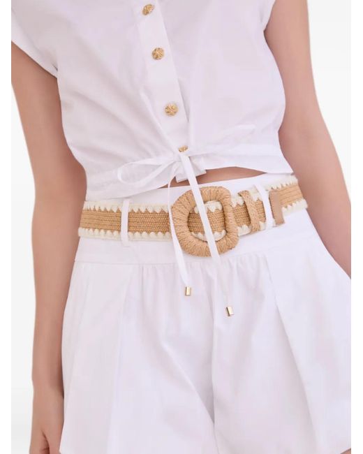 Cara Cara White Belted Bubble-Hem Shorts