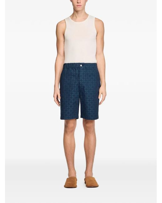 Sandro Blue Square Cross Denim Shorts for men