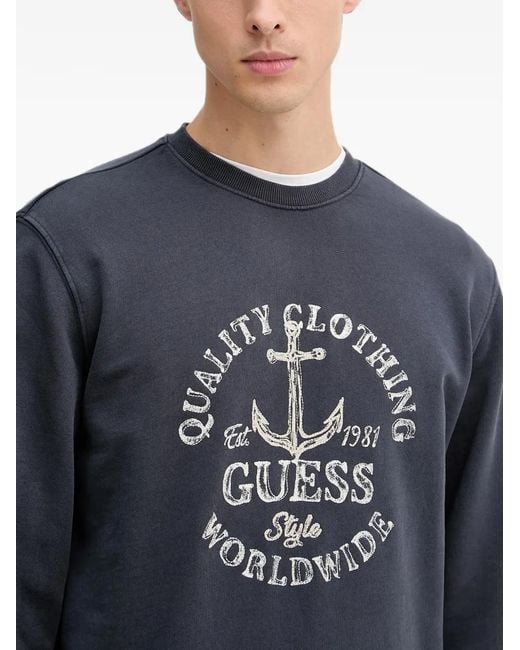 Guess Blue Embroidered Crew-Neck Sweatshirt for men