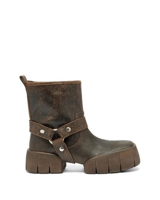 DIESEL Brown Ankle Boots With Distressed Leather for men