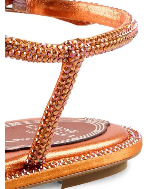 Rene Caovilla Brown Crystal-Embellished Flat Sandals