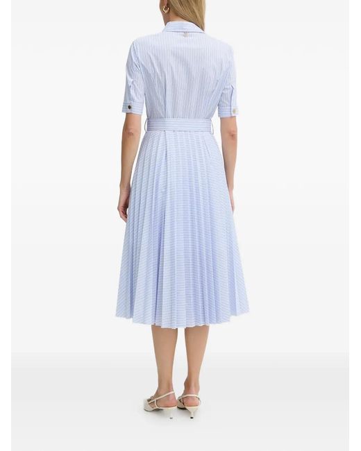 Fracomina Blue Striped Belted Midi Dress