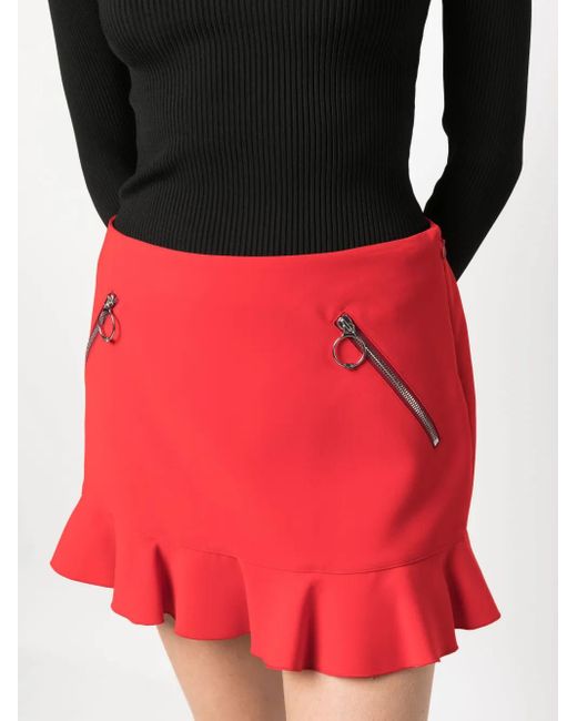 DSquared² Red Zip-Detail Ruffled Mini Skirt