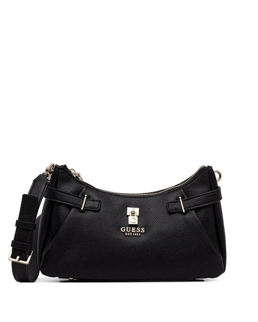 Guess Black Yesba Pebbled-Effect Padlock Shoulder Bag