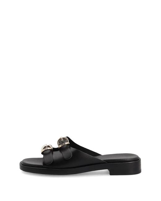 Frau Black Double-Strap Buckle Sandals