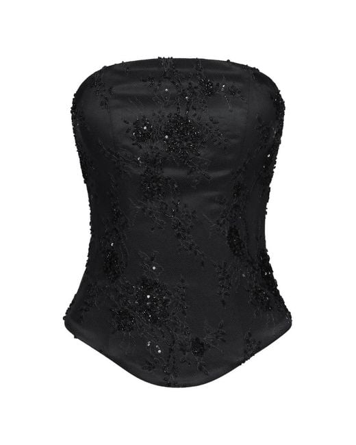 ALEXIA & ANTONIA Black Embellished Silk Corset