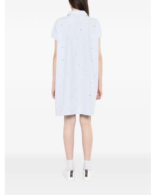 SPORT b. by agnès b. White Striped Floral-Embroidered Shirt Mini Dress