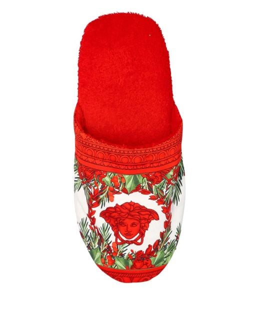 Versace Red Baroque-Print Slippers