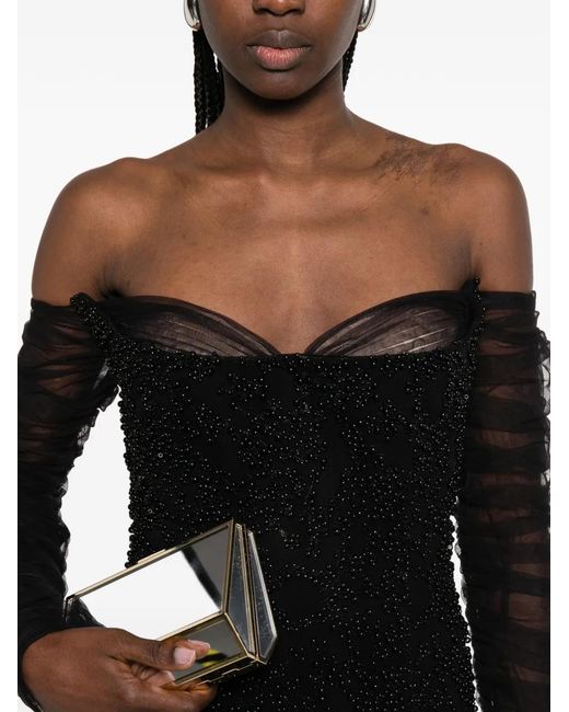 Jean Louis Sabaji Black Ruffled Beaded Maxi Dress