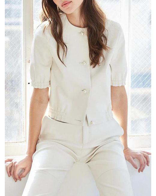 Susan Bender White Pearl-Button Leather Jacket