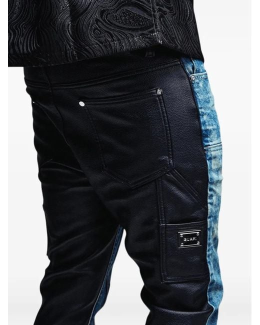 GUAPI Blue Checkerboard-Print Panelled Jeans for men