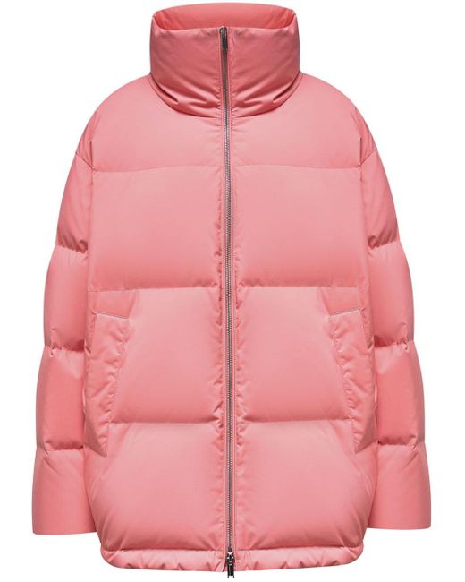 12 STOREEZ Pink Funnel-neck Quilted Down Jacket
