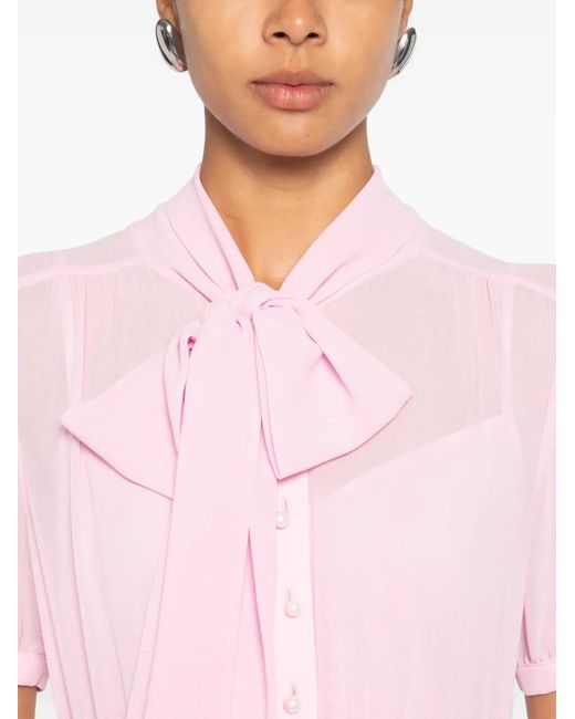Self-Portrait Pink Pleated Pussy-Bow Midi Dress