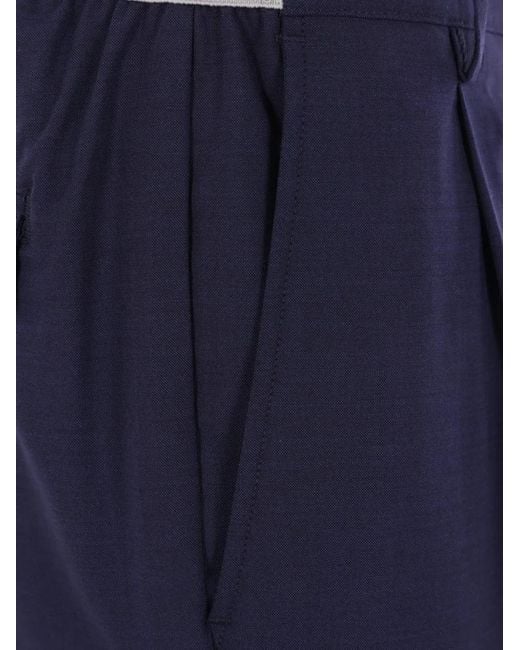 Eleventy Blue Drawstring-Waist Pleated Trousers for men