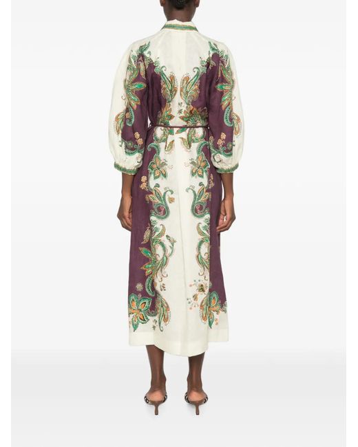 ALÉMAIS Metallic Ruthie Paisley-Print Midi Shirt Dress