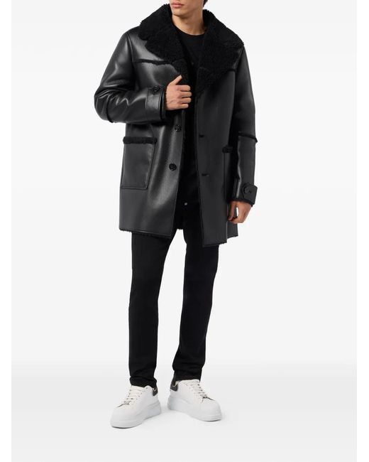 Philipp Plein Black Long Eco Shearling Jacket for men
