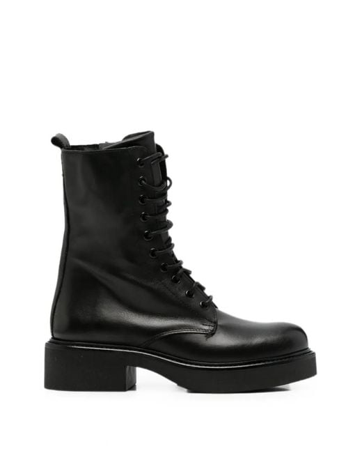 METISSE Black Lace-Up Leather Ankle Boots