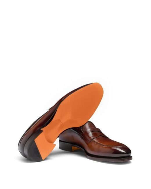 Santoni Brown Leather Loafers for men