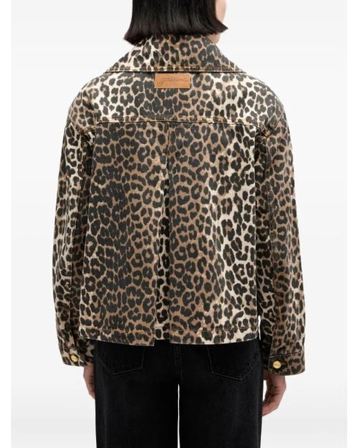 Ganni Brown Leopard-Print Button Denim Jacket