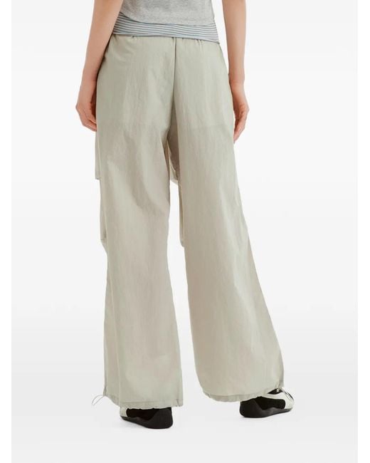 Mini Cream White Lace-Pocket Wide-Leg Trousers
