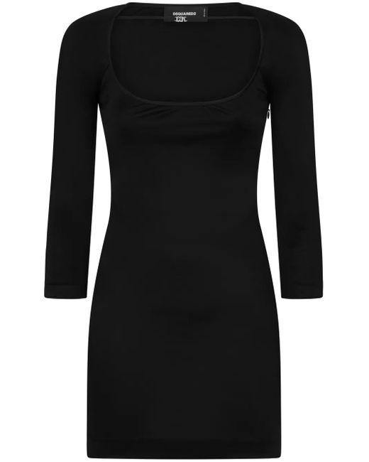 DSquared² Black Round-Neck Stretch-Design Minidress