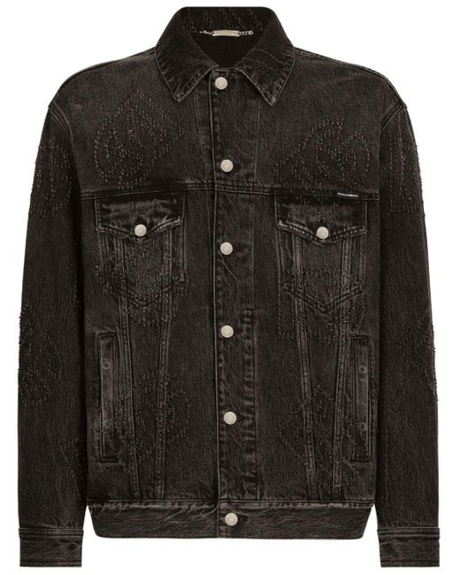 Dolce & Gabbana Black Dg-motif Denim Jacket for men