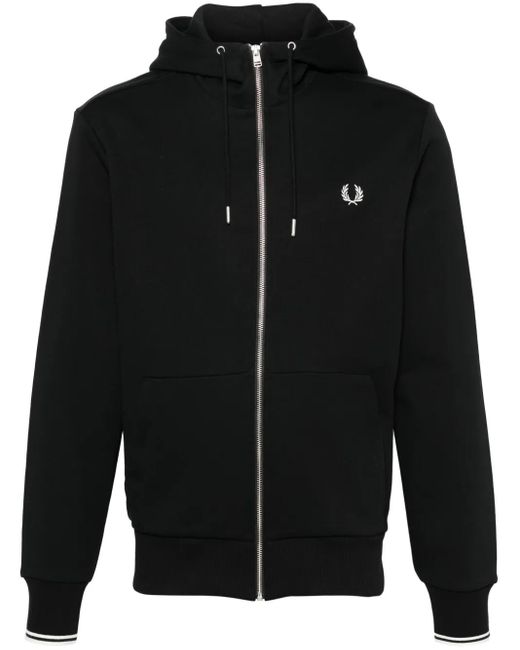 Fred Perry Black Embroidered-Logo Zip-Up Jacket for men