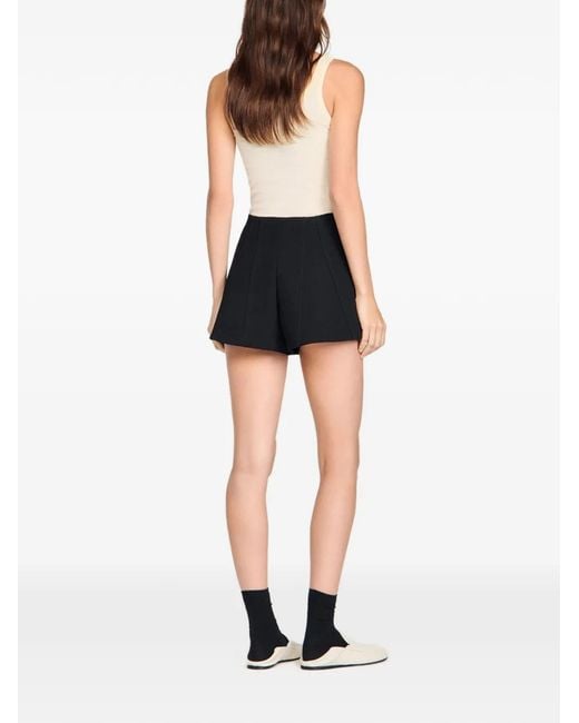 Sandro Black Press-Stud Flared Shorts