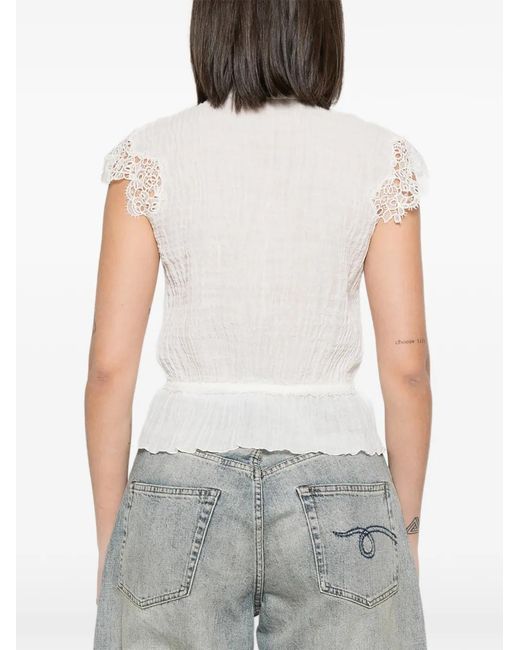 Ermanno Scervino White Blouse Bordée De Dentelle