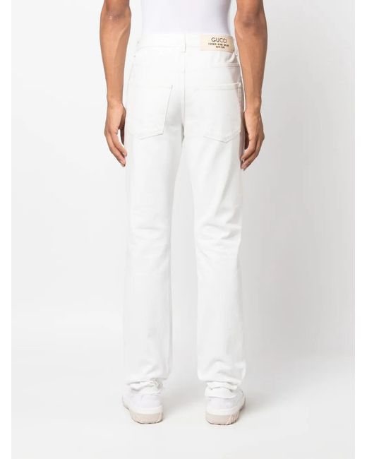 Gucci White Logo-Patch Raw-Cut Jeans for men