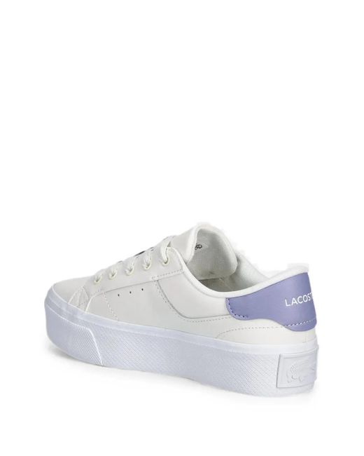 Lacoste White Baskets Plateforme À Plaque Logo