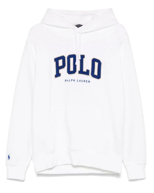 Polo Ralph Lauren White Logo-Flocked Hoodie for men