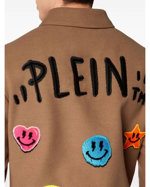 Philipp Plein Orange Smiley Face-appliquéd Shirt Jacket for men