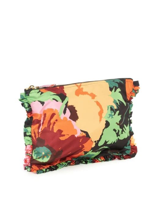 LaDoubleJ Green Floral-Print Zipped Clutch Bag