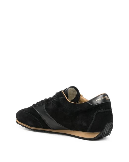 Philippe Model Black Logo-Patch Panelled Sneakers for men