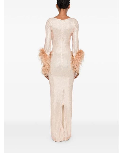 Miron White Feather-Trim Crystal-Embellished Dress