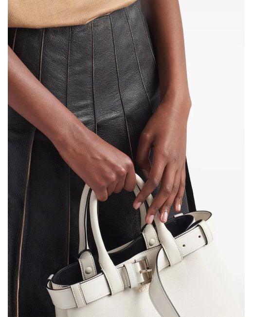 Jupe Mi-Longue En Cuir À Plis Prada en coloris Black