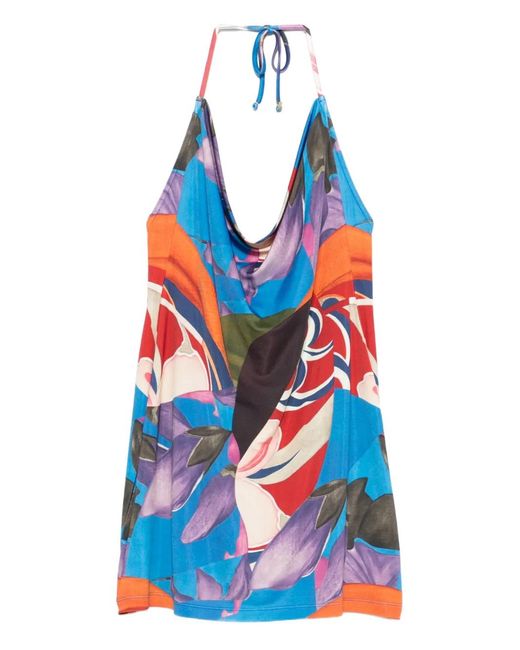 Donde Esteban Blue Floral-Print Mini Dress
