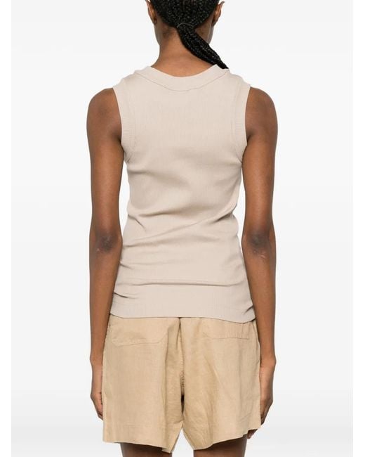 Brunello Cucinelli Natural Haut Côtelé À Patch Logo