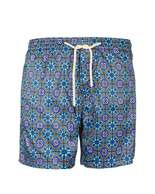 Peninsula Blue Panarea Printed Drawstring Swim Shorts for men