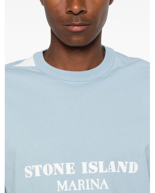 Stone Island Blue Marina Logo-Print T-Shirt for men
